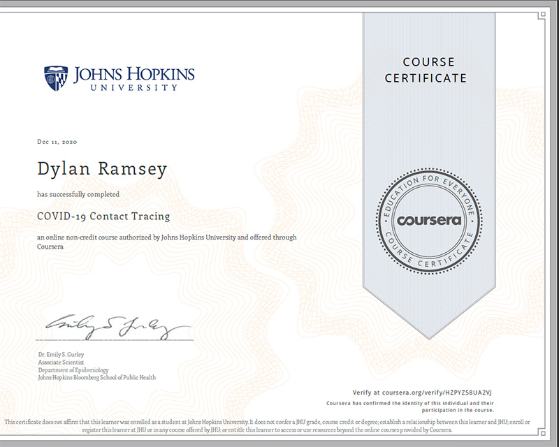 Johns Hopkins Certification